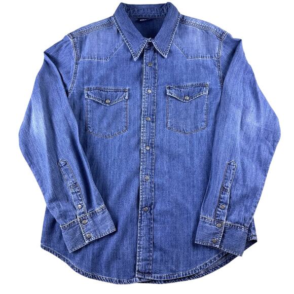 Mavi Tops - Mavi Unisex Denim Snap Shirt “John” Blue Long Sleeve Size Large- Long‎ Sleeve